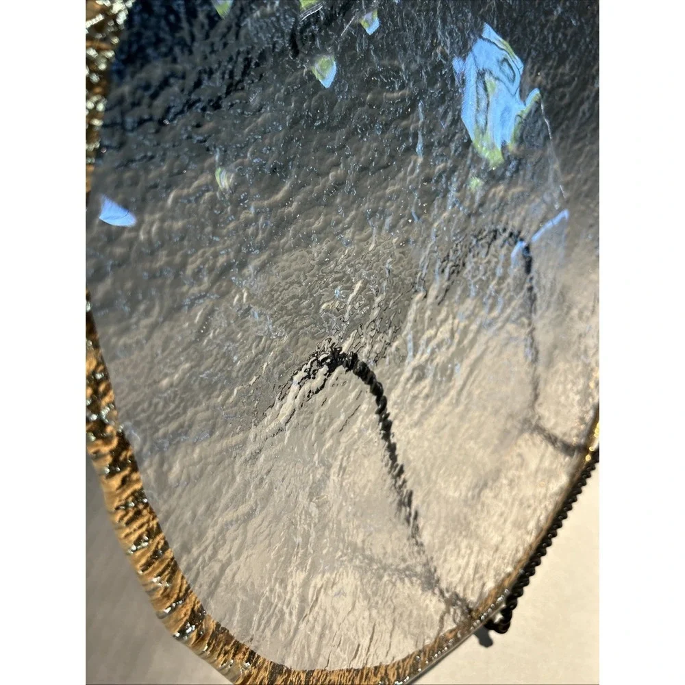 Glacier IVV Italian 10K Gold Trimmed 14 Inch‎ Serving Platter Textured Art Glass